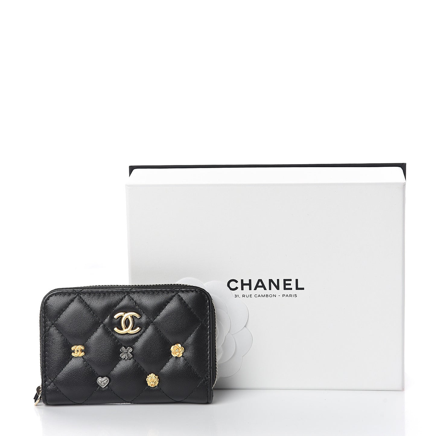Lambskin Lucky Charms Zip Coin Purse Black