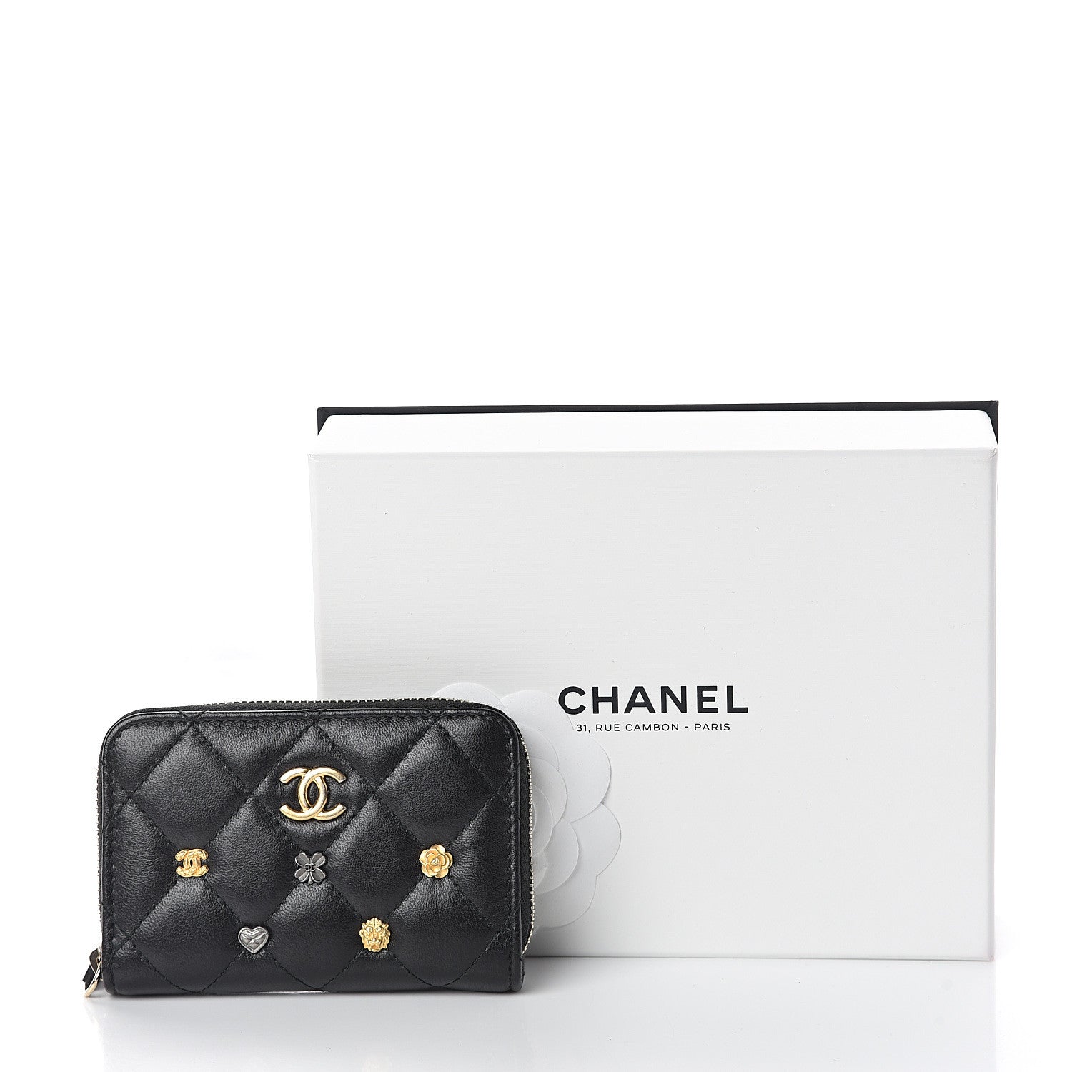 Chanel Lambskin Lucky Charms Zip Coin Purse Black 8 of 8
