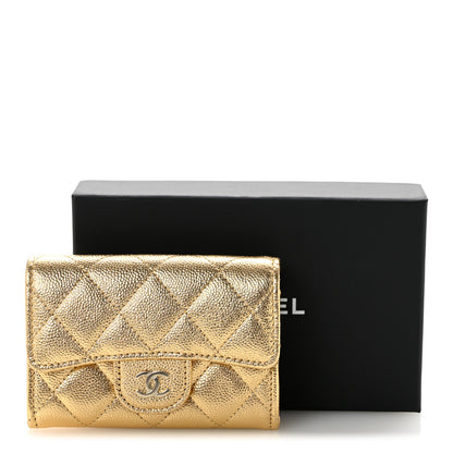 Chanel Metallic Caviar Quilted Flap Card Holder Wallet Gold 9 of 9