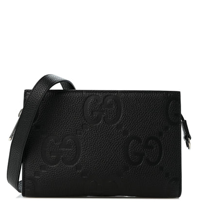 Gucci Monogram Jumbo GG Textured Dollar Calfskin Crossbody Bag Black 1 of 9