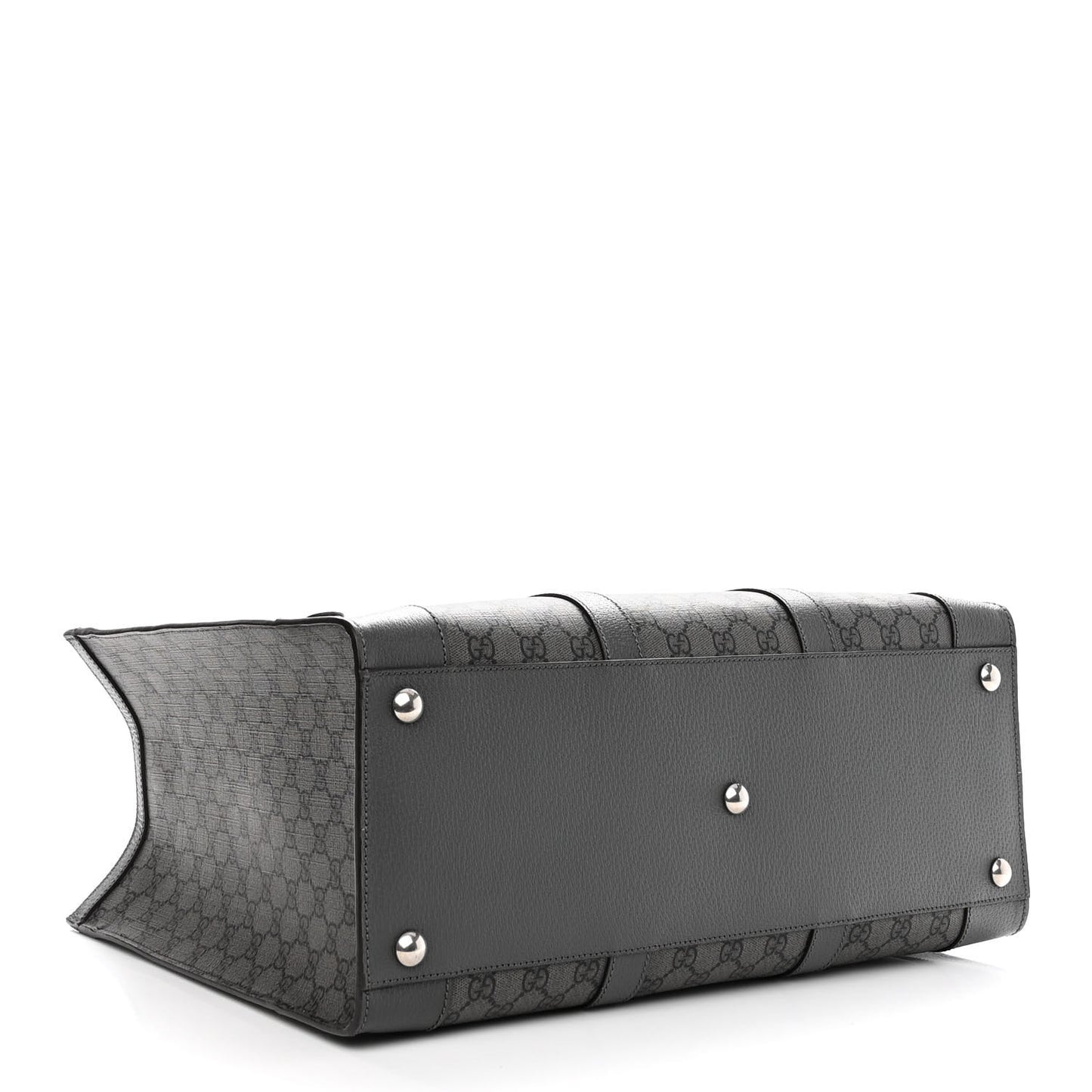 GG Supreme Monogram Textured Dollar Calfskin Large Ophidia Tote Bag Grey Black Graphite Grey