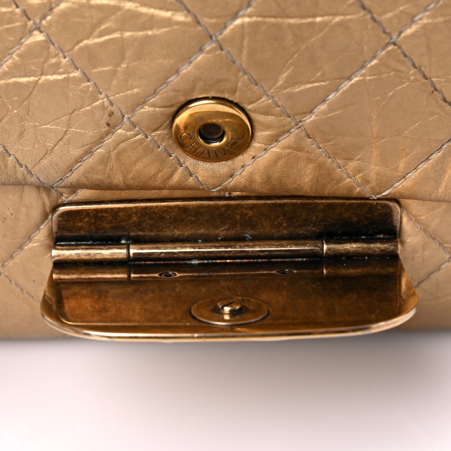 Chanel Metallic Aged Calfskin Quilted CC Square Flap Light Gold 16 of 33
