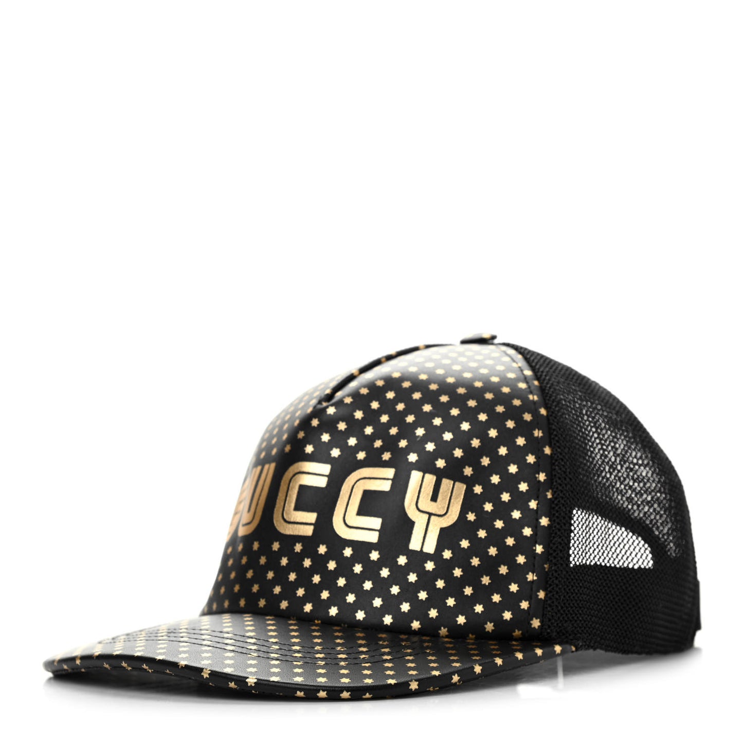 X SEGA Calfskin GUCCY Stars Baseball Hat M Black Gold