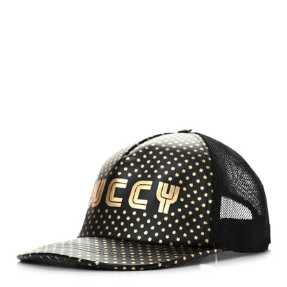 Gucci X SEGA Calfskin GUCCY Stars Baseball Hat M Black Gold 1 of 4