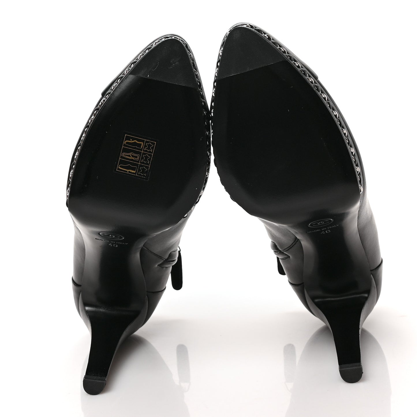 Lambskin CC Platform Cap Toe Chain Ankle Boots 40 Black