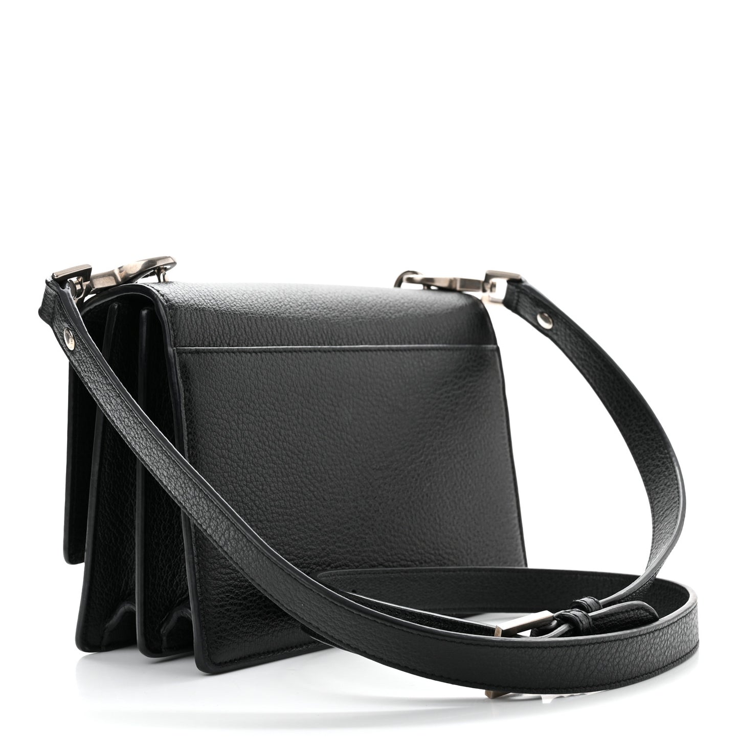 Grained Calfskin Medium Monogram Sunset Satchel Black