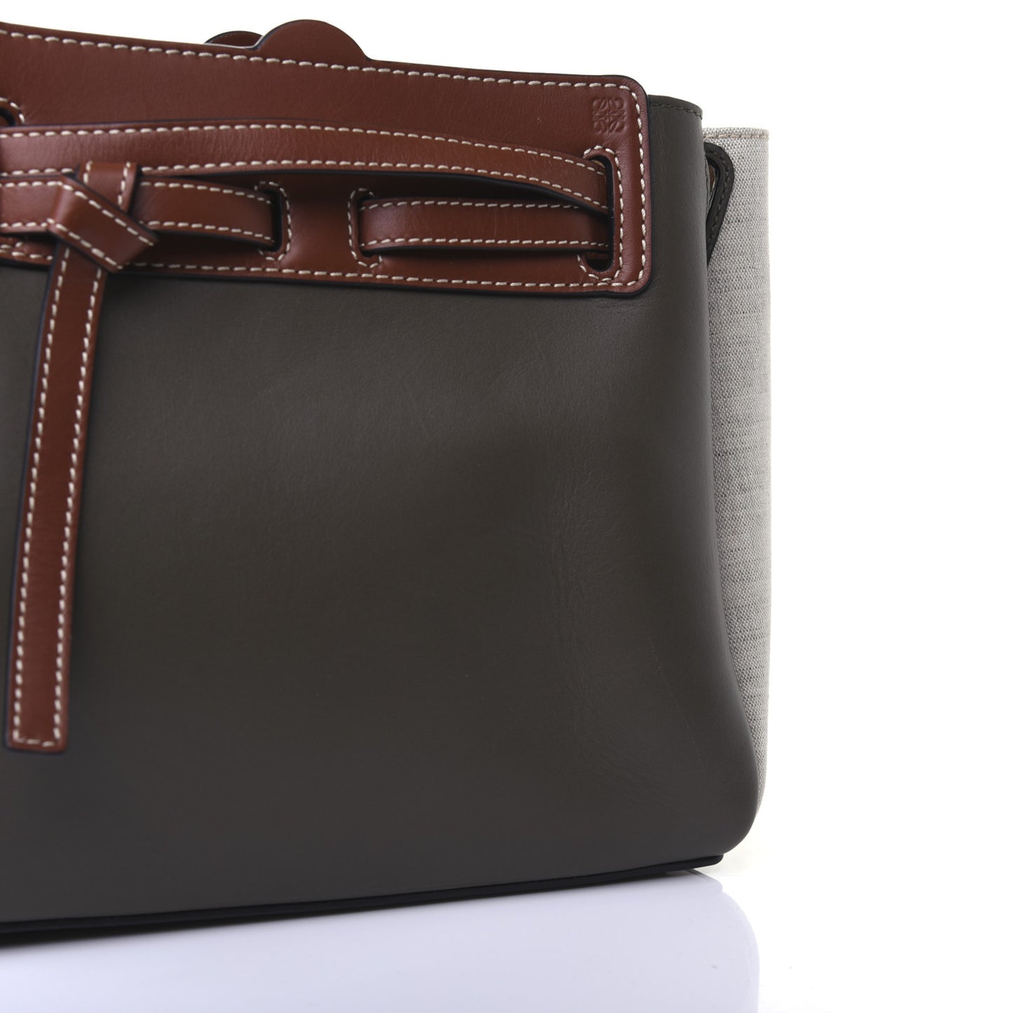 Calfskin Linen Mini Lazo Tote Khaki Green