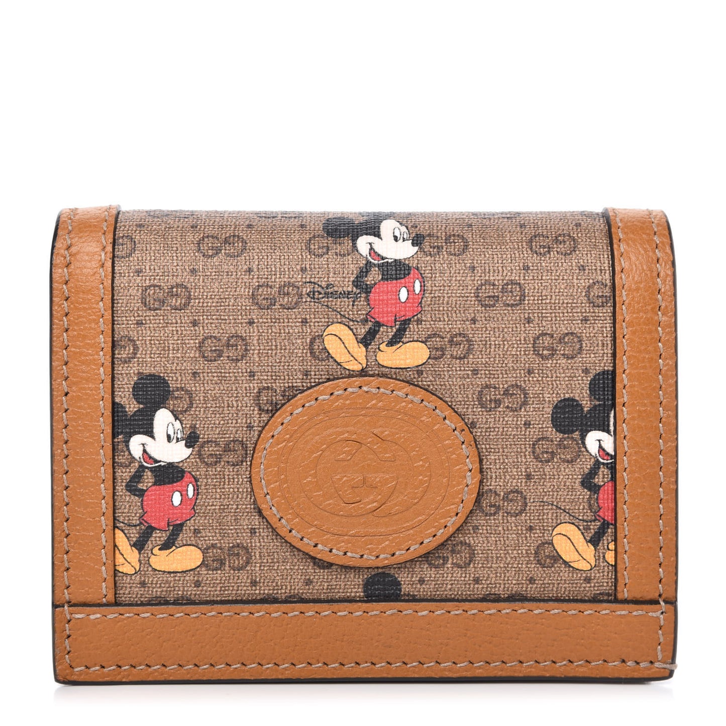 X DISNEY Mini Vintage GG Supreme Monogram Mickey Mouse Card Holder Wallet Beige Vintage Sun Oil