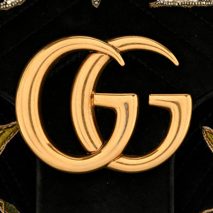 Gucci Velvet Matelasse Loved Embroidered Medium GG Marmont Shoulder Bag Black 13 of 15