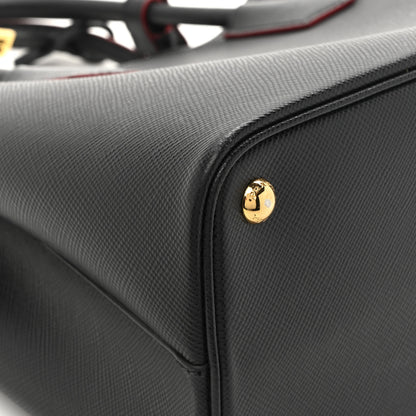 Prada Saffiano Cuir Medium Double Bag Black Fuoco 11 of 13