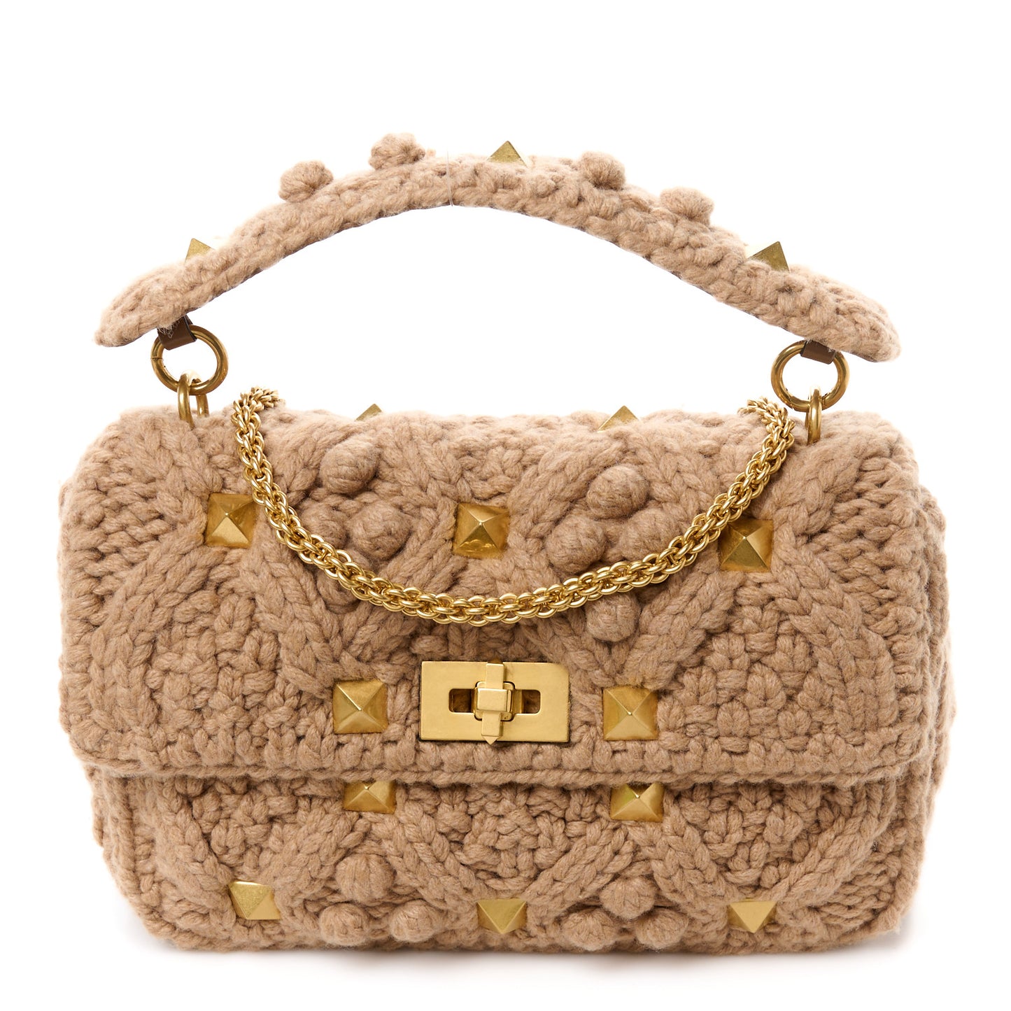 Cashmere Large Roman Stud Shoulder Bag Saddle Brown