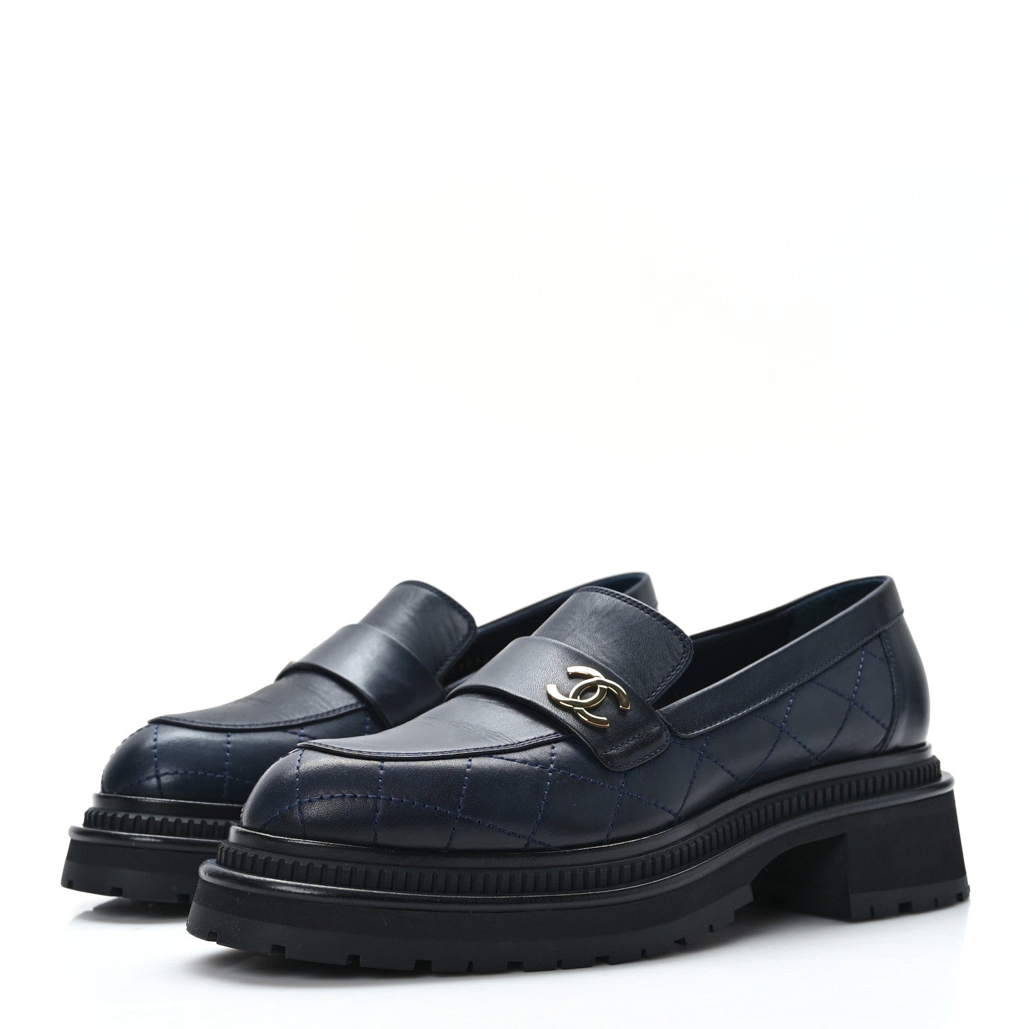 Chanel Calfskin Quilted CC Mocassin Loafers 39 Navy Blue 3 of 8
