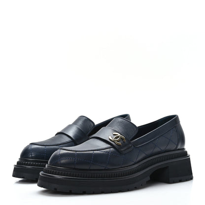 Chanel Calfskin Quilted CC Mocassin Loafers 39 Navy Blue 3 of 8