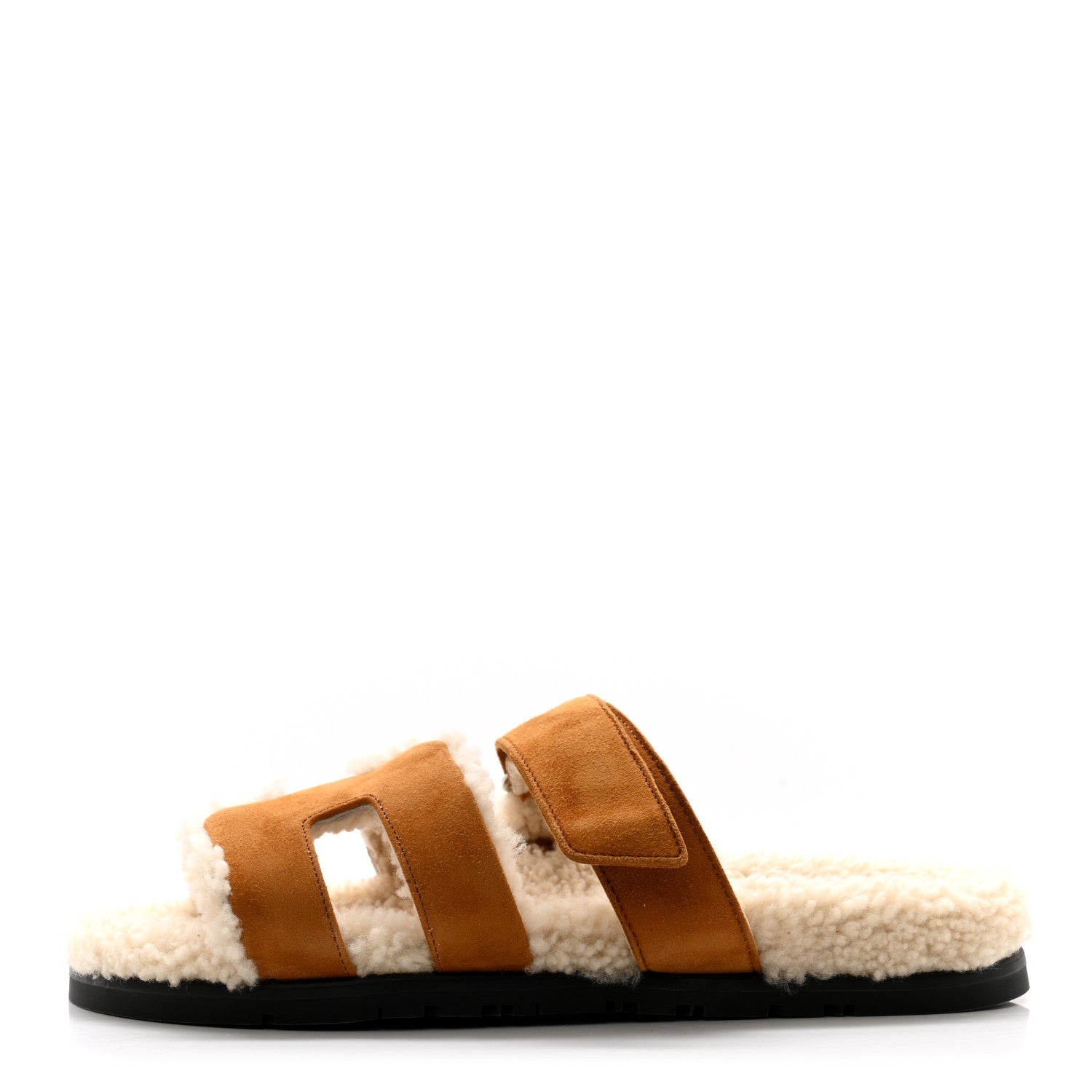 Hermes Suede Goatskin Woolskin Womens Chypre Sandals 39.5 Brun Fume Ecru 1 of 9