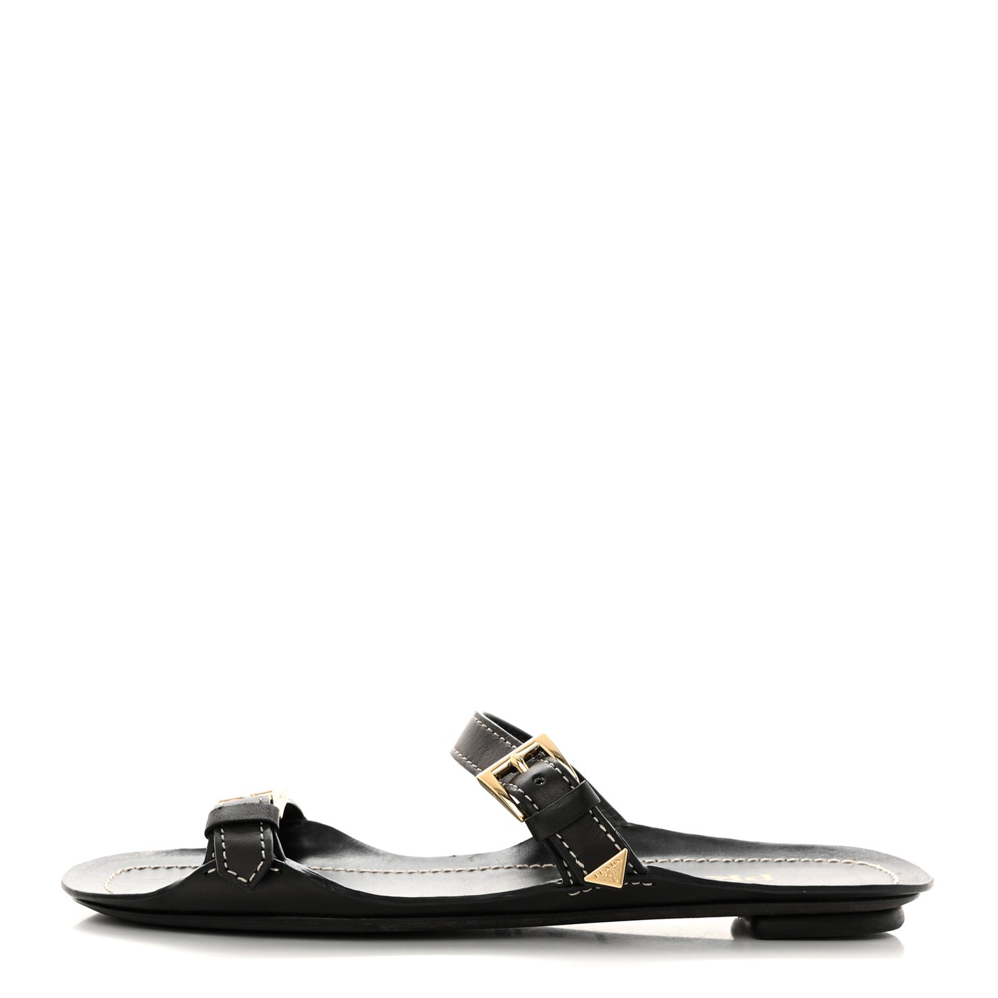 Calfskin Sandali Two Strap Flat Sandals 38 Black