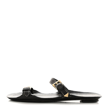 Prada Calfskin Sandali Two Strap Flat Sandals 38 Black 1 of 7