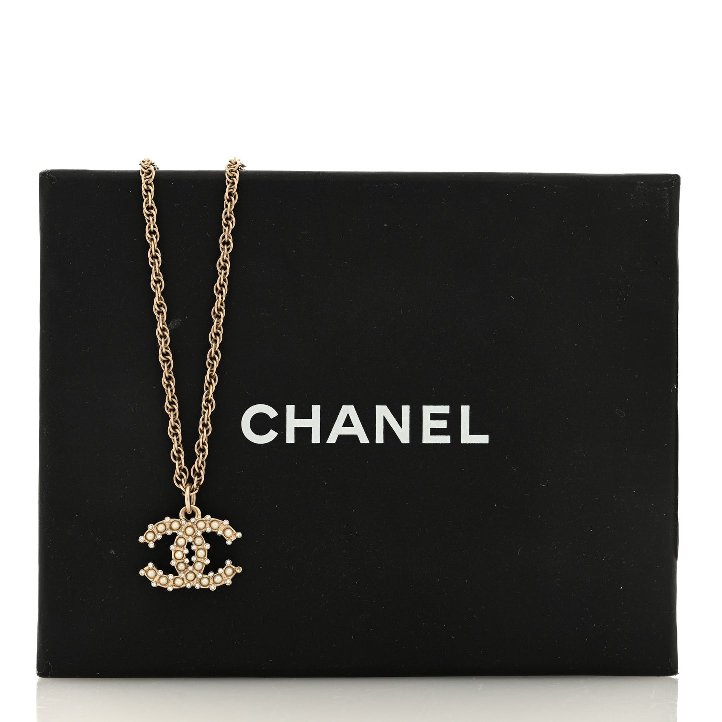 Crystal Pearl CC Pendant Necklace Gold