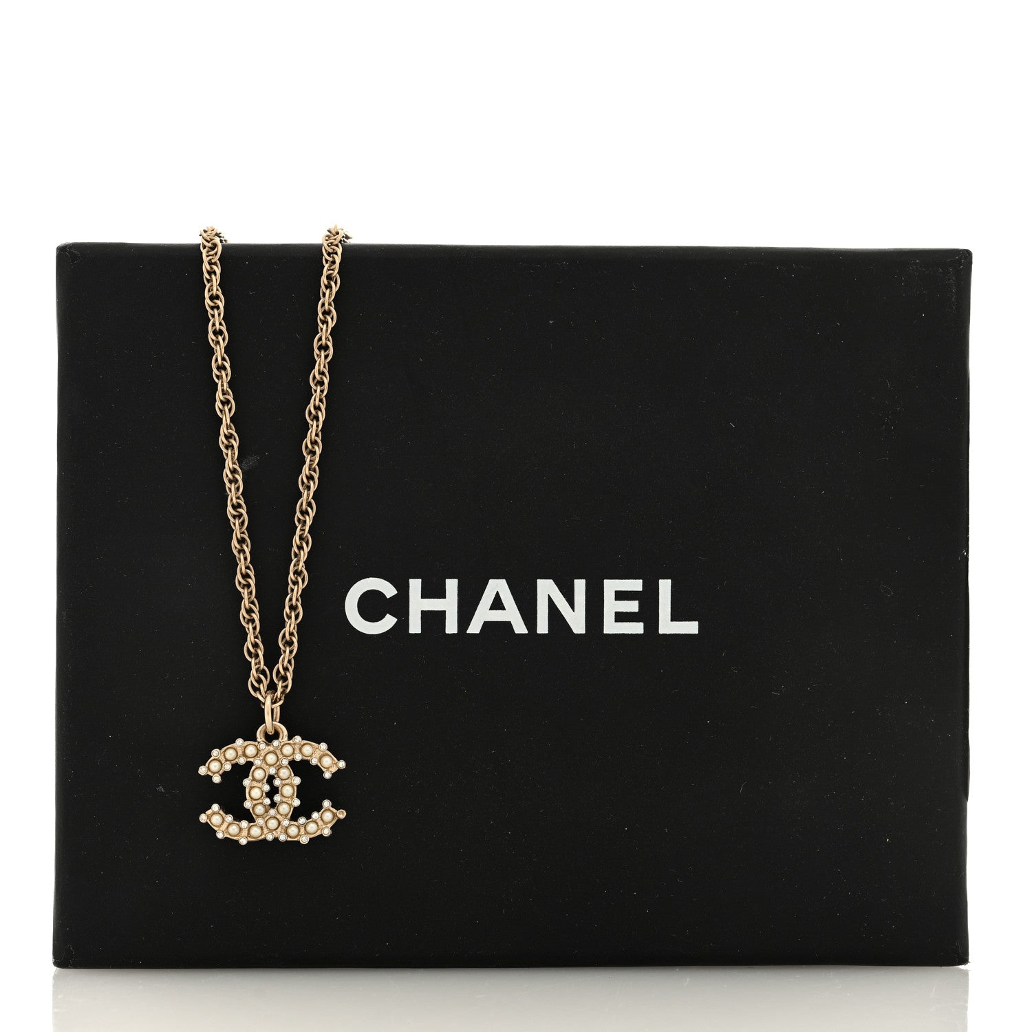 Chanel Crystal Pearl CC Pendant Necklace Gold 5 of 5