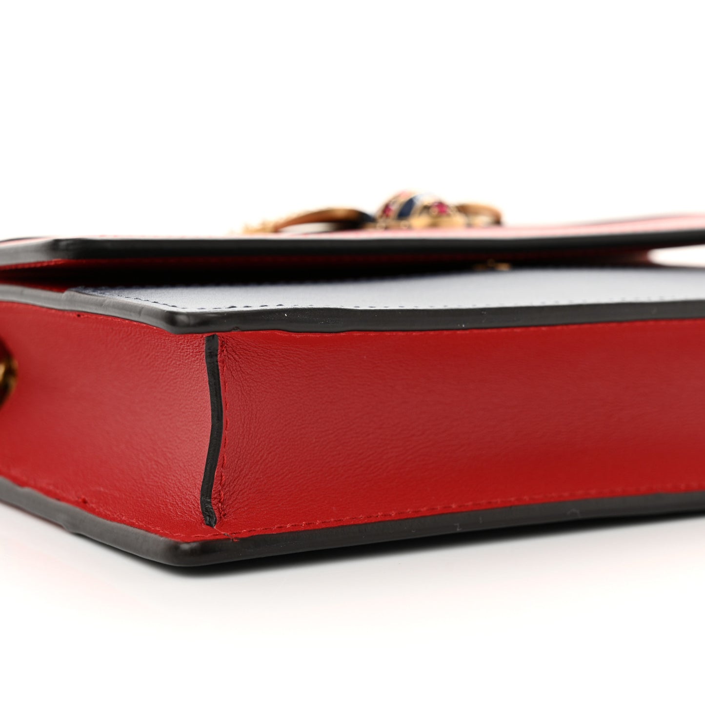 Calfskin Queen Margaret Chain Wallet Blue Agata Hibiscus Red Mystic White