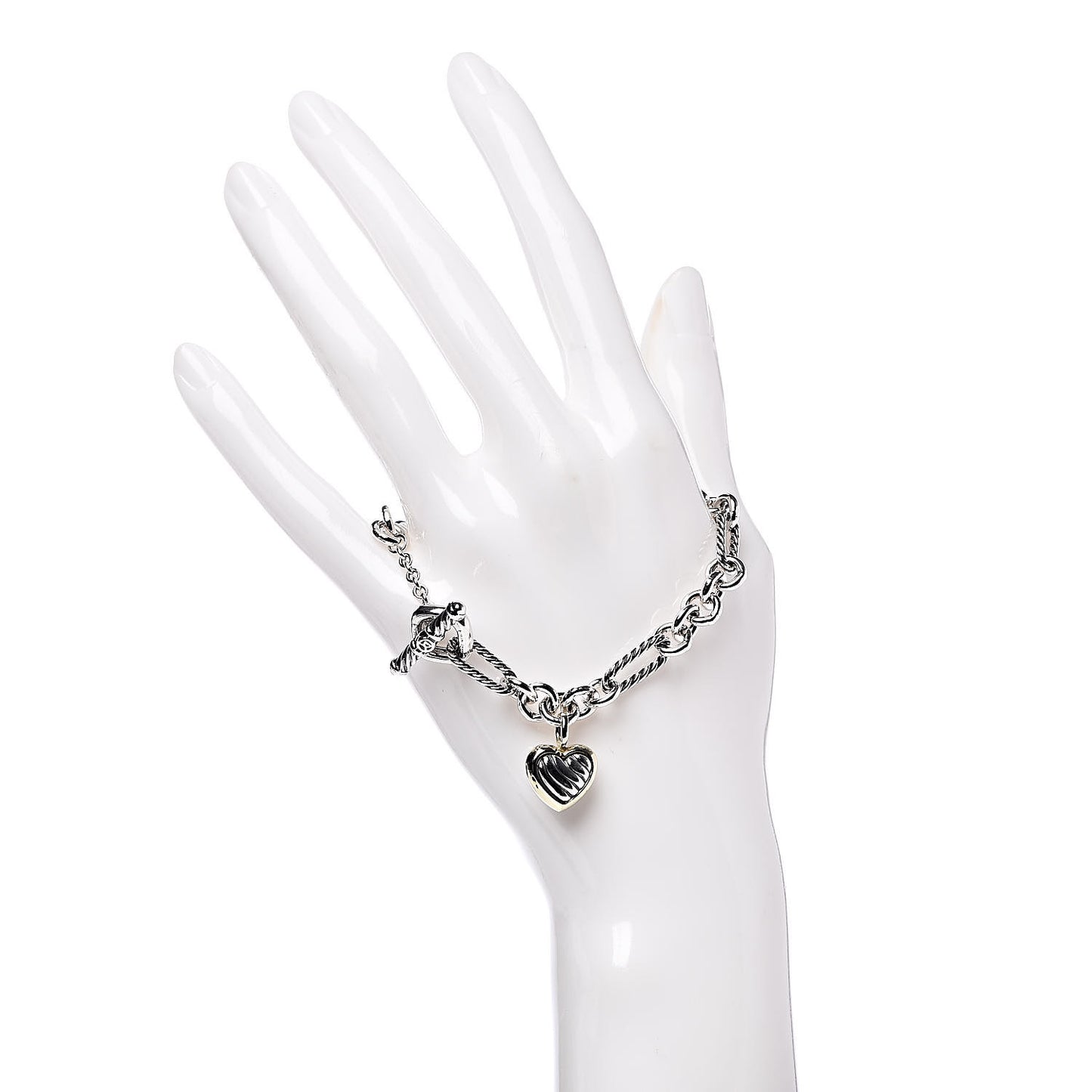 Sterling Silver 18K Yellow Gold Cable Heart Charm Bracelet