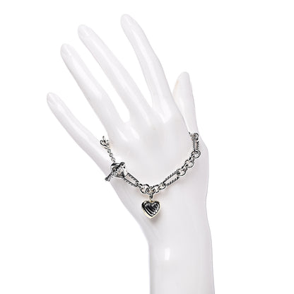 David Yurman Sterling Silver 18K Yellow Gold Cable Heart Charm Bracelet 2 of 5