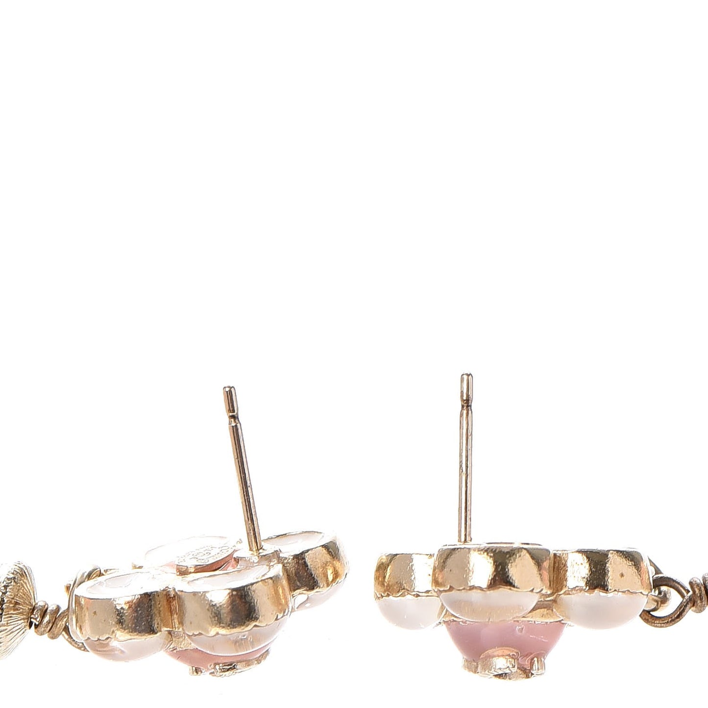 Resin Pearl CC Flower Drop Earrings Pink Beige