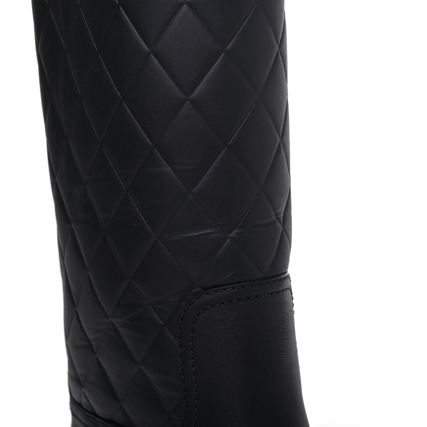 Oily Calfskin Quilted High Boots 38 Black
