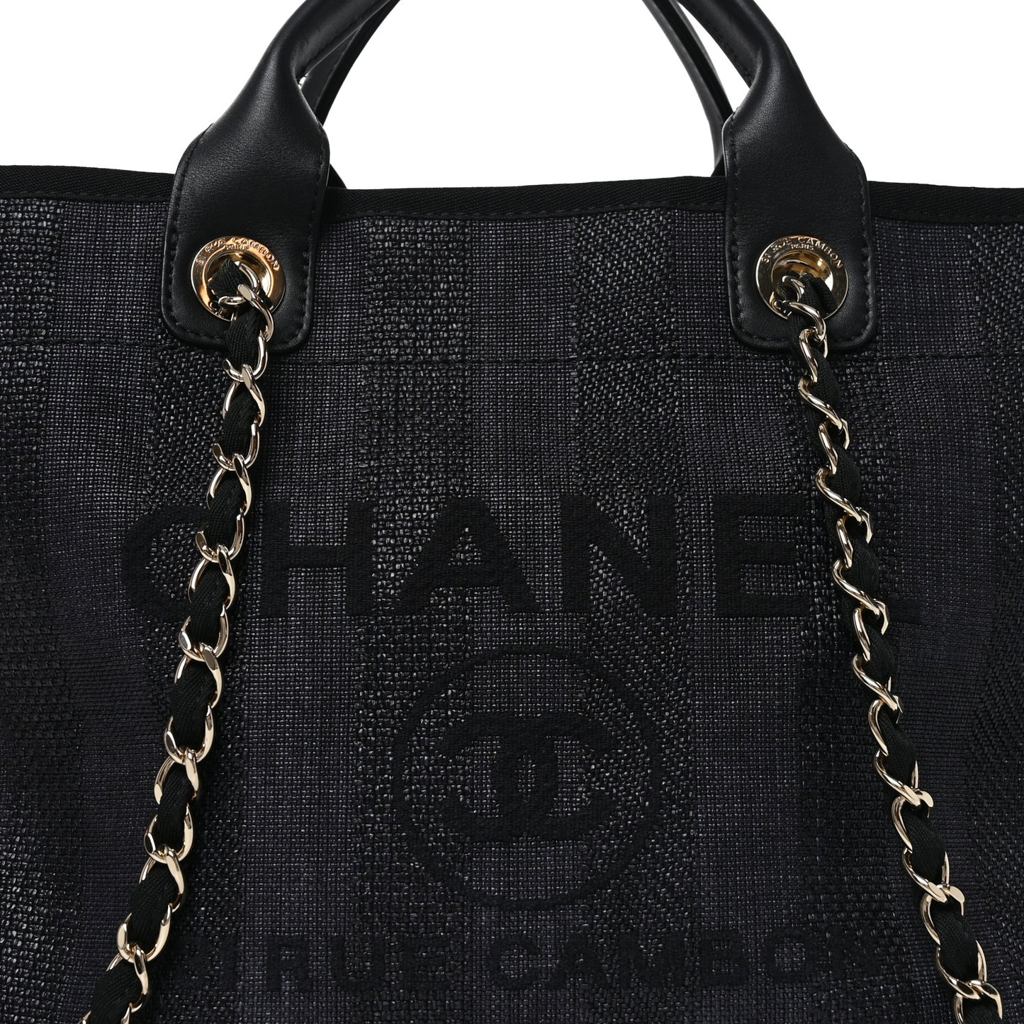 Mixed Fibers Calfskin Striped Medium Deauville Tote Black