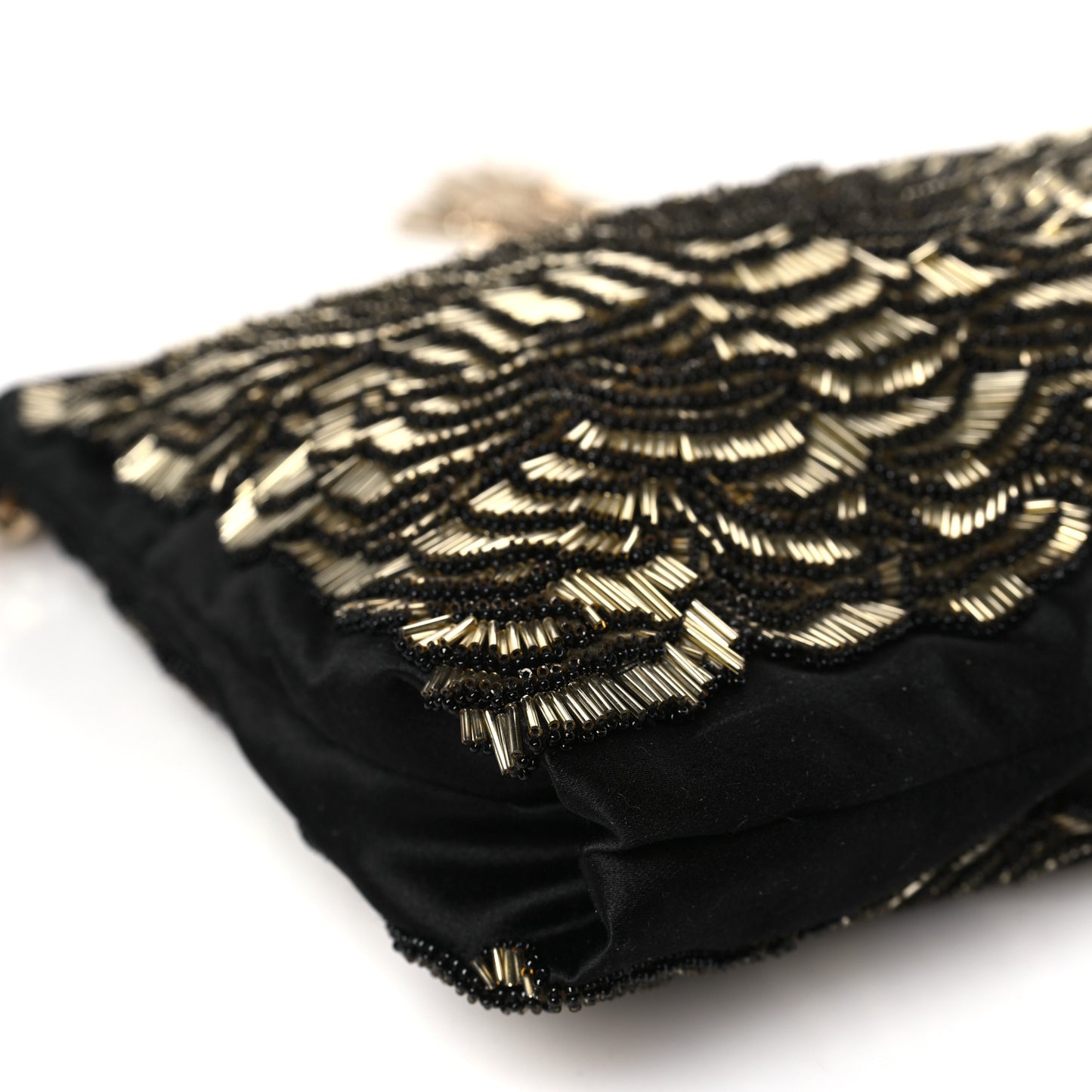 Silk Sequin Tassel Callie Shoulder Bag Black Gold
