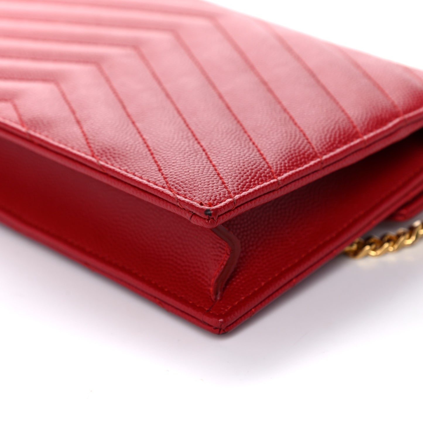Grain De Poudre Matelasse Chevron Monogram Envelope Chain Wallet New Red
