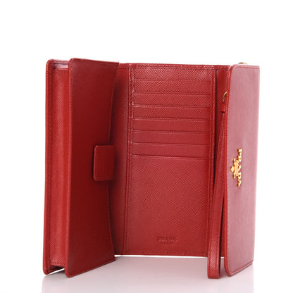 Prada Saffiano Metal Compact Wristlet Wallet Fuoco 5 of 10