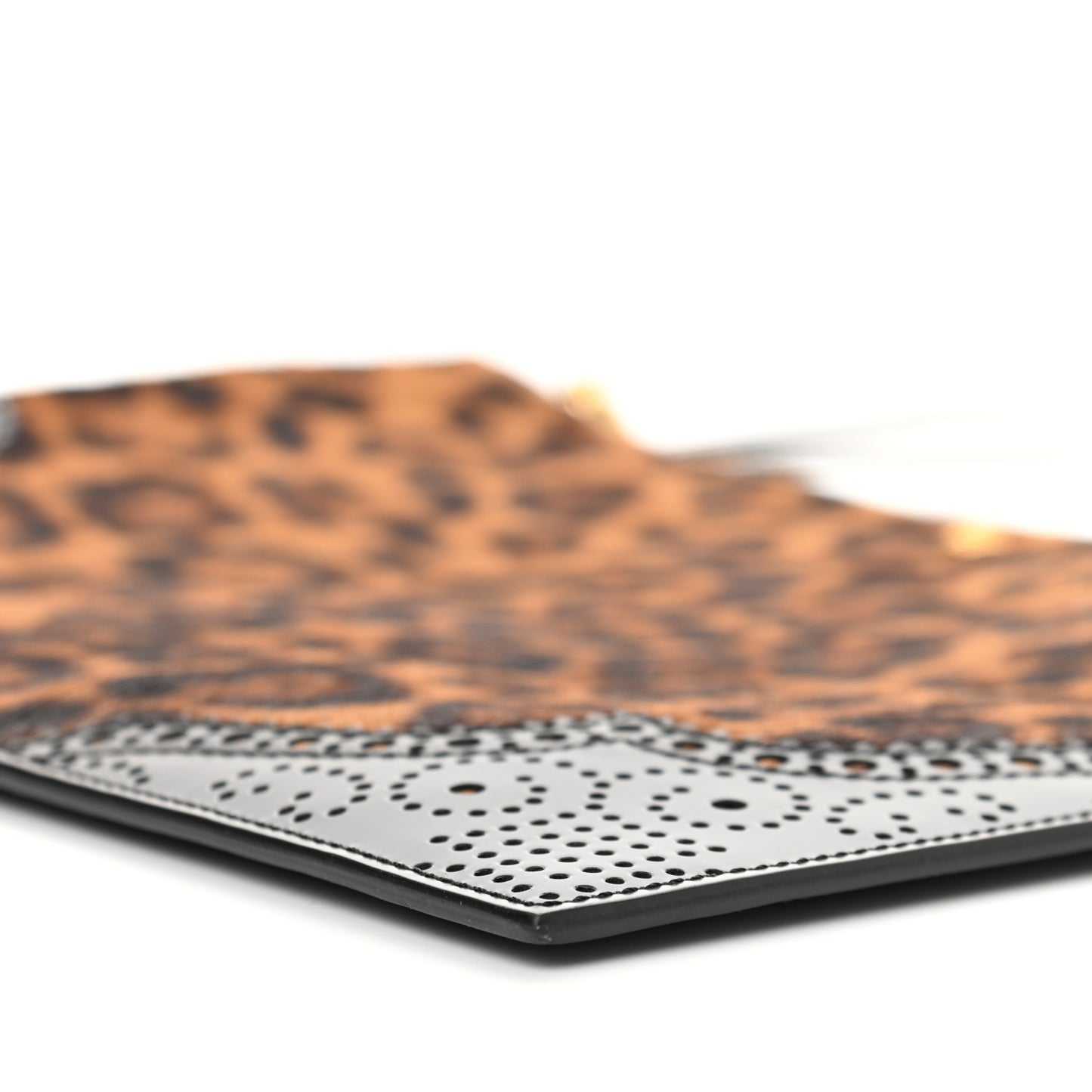 Faux Fur Leopard Print Portfolio Case Black