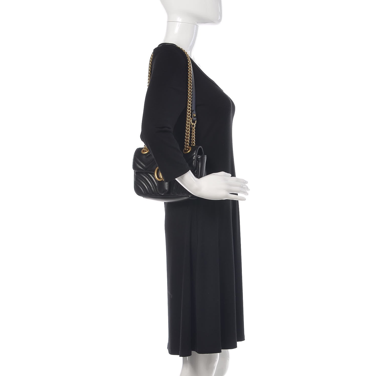 Gucci Calfskin Matelasse Mini GG Marmont Shoulder Bag Black 2 of 11