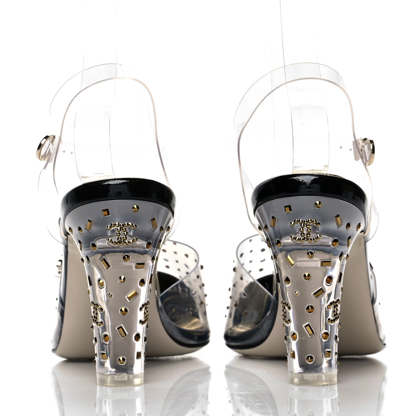 PVC Studded Grosgrain Cap Toe Pumps 38.5 Transparent Black
