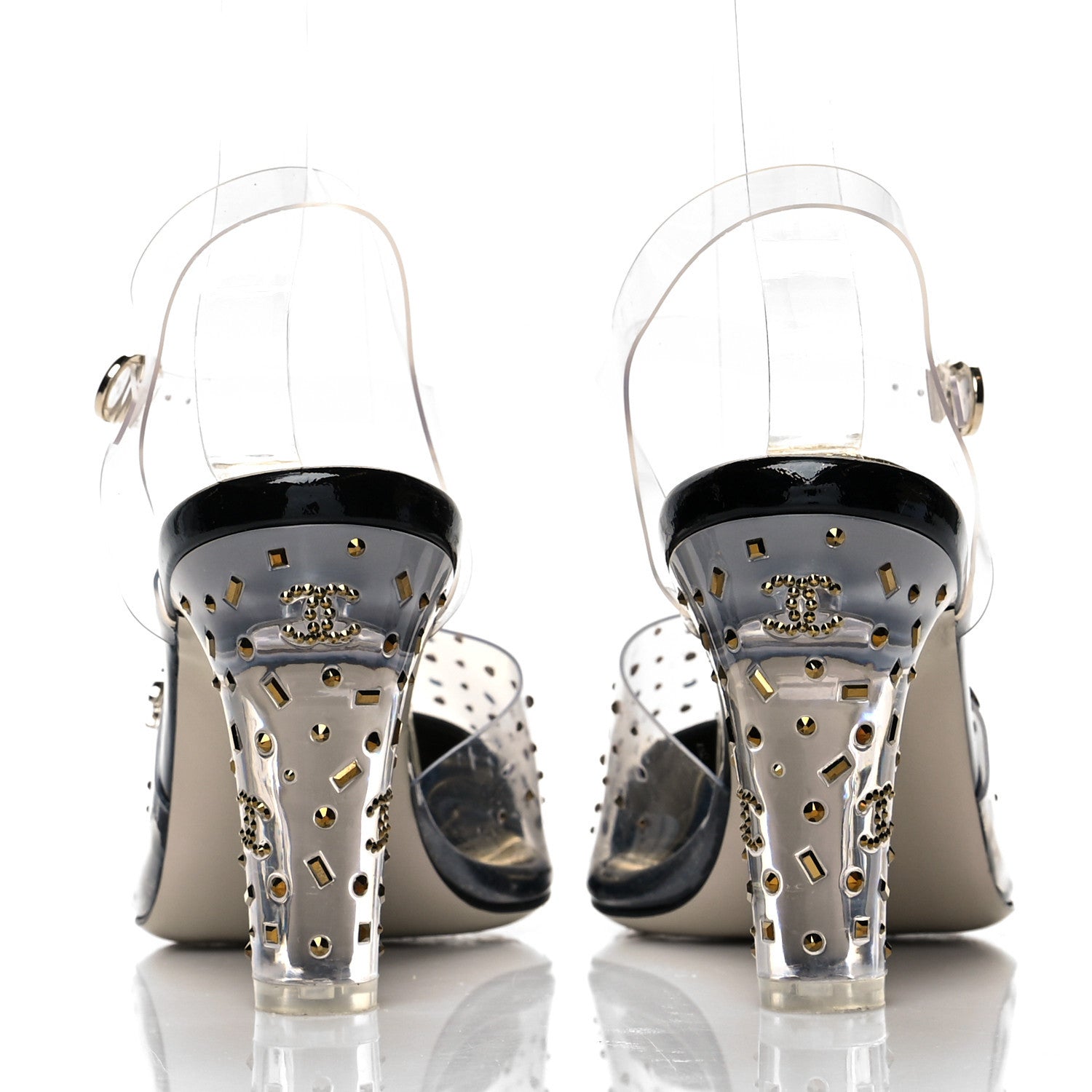 Chanel PVC Studded Grosgrain Cap Toe Pumps 38.5 Transparent Black 5 of 9