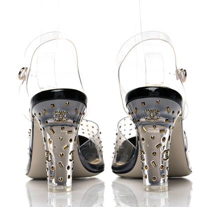 Chanel PVC Studded Grosgrain Cap Toe Pumps 38.5 Transparent Black 5 of 9