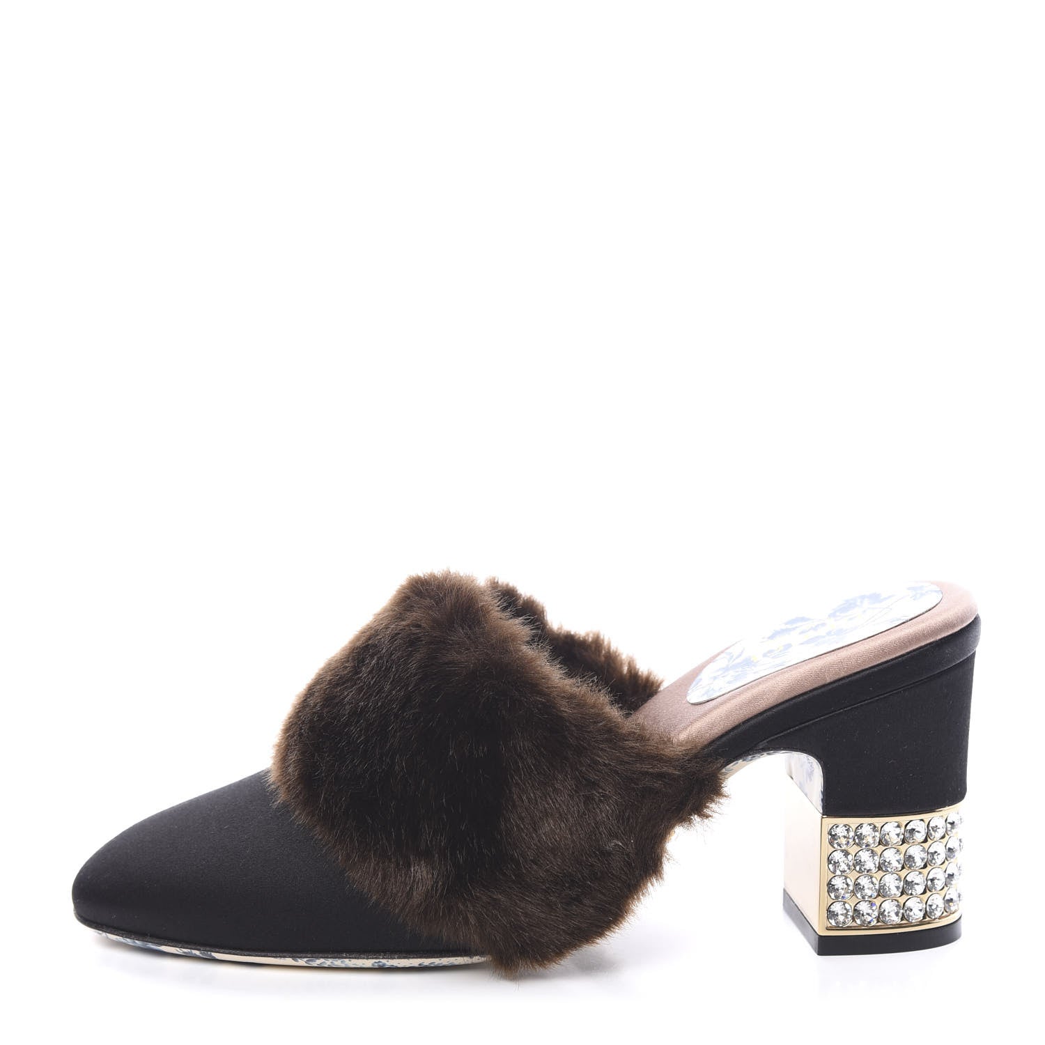 Gucci Mink Silk Satin Crystal Candy Mules 37 Scan Brown Black 1 of 11