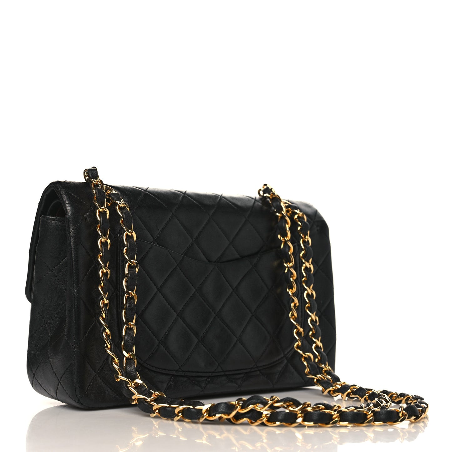 Lambskin Quilted Medium Double Flap Black