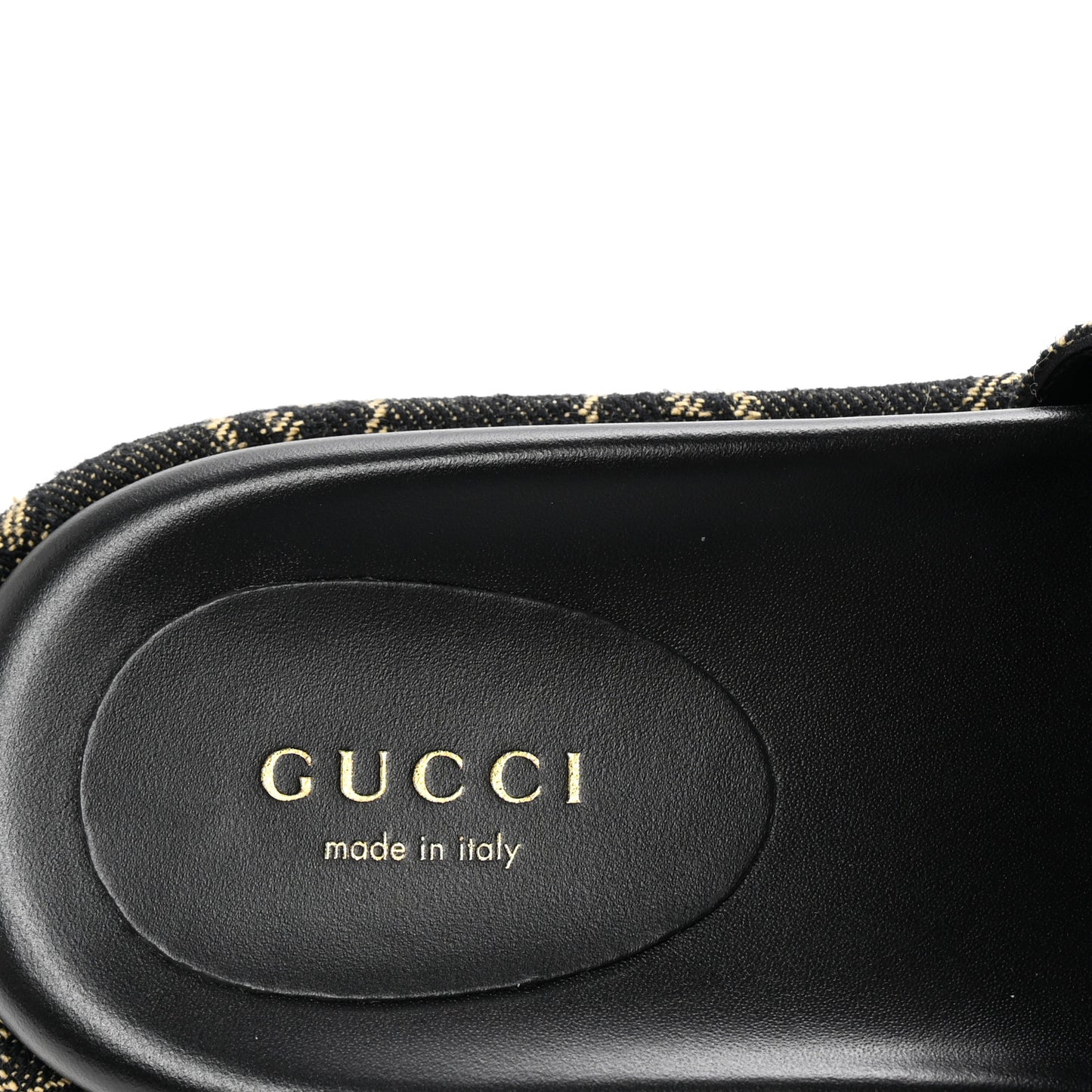 Jacquard Black Denim GG Monogram Angelina Platform 55mm Slide Sandals 36.5 Black Ivory