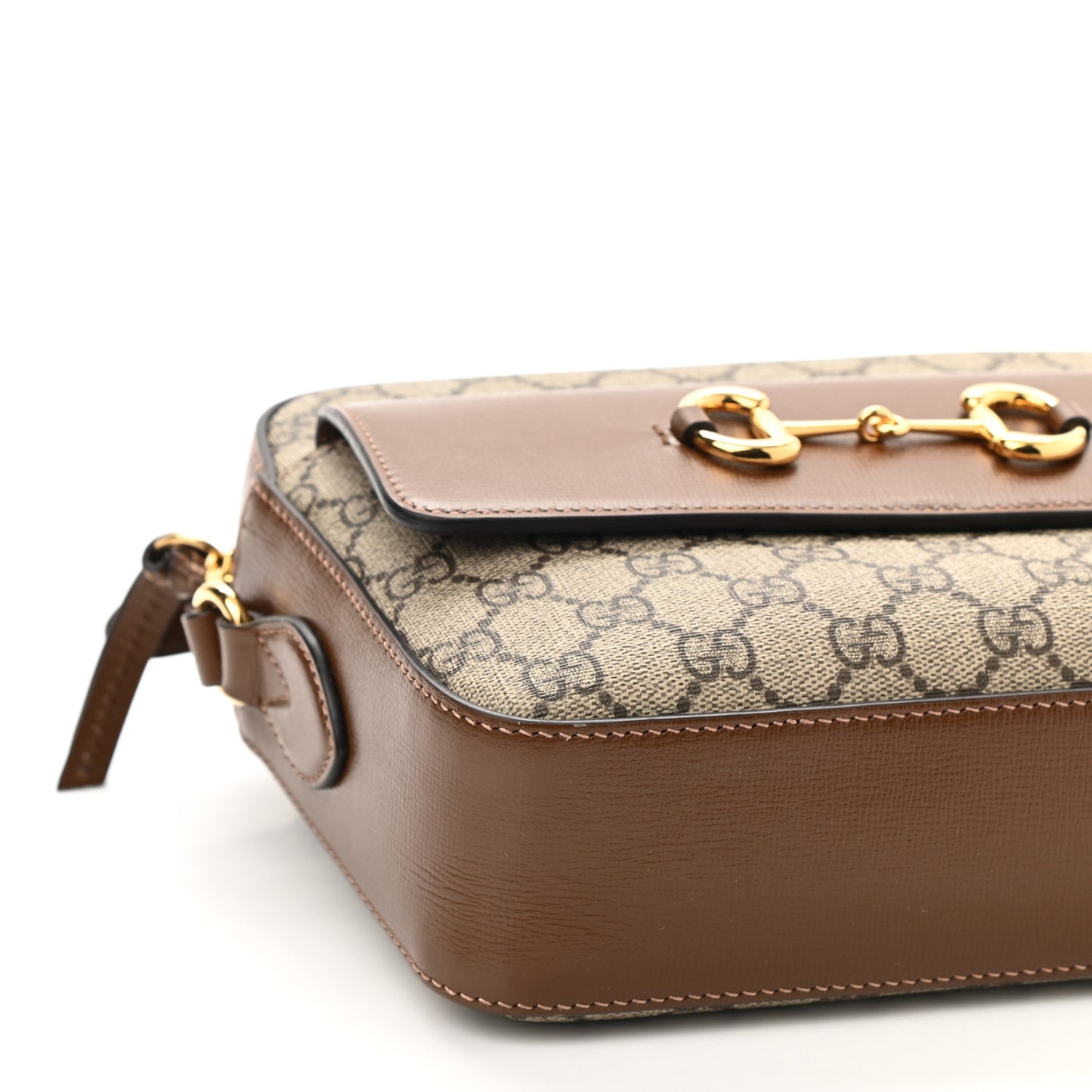 GG Supreme Monogram Small Horsebit 1955 Shoulder Bag Beige Brown Sugar