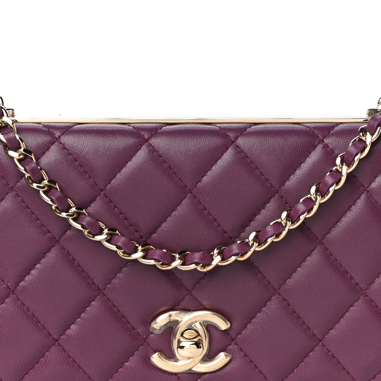 Lambskin Quilted Trendy CC Wallet On Chain WOC Purple
