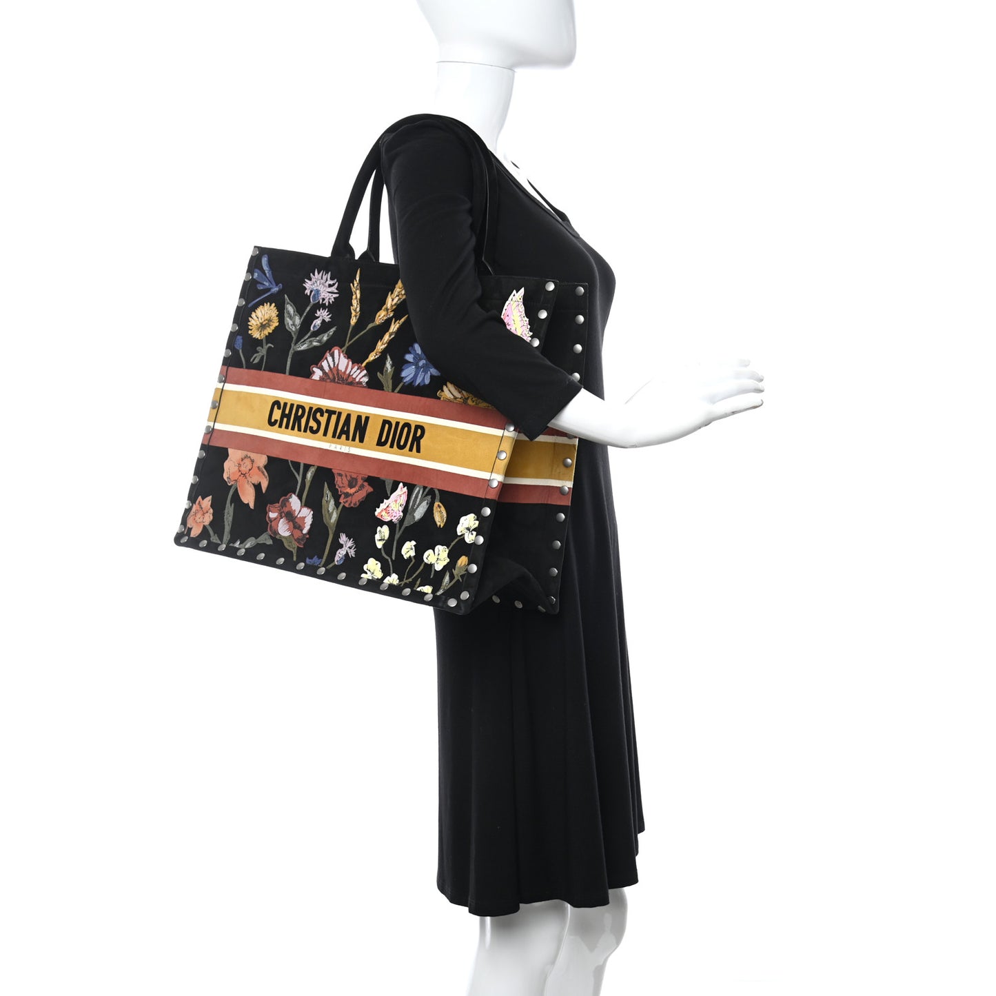 Suede Floral Hand Painted Large Book Tote Black