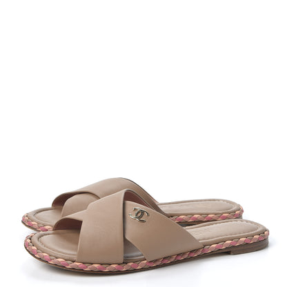 Chanel Lambskin Braided Mule Sandals 38 Light Brown 2 of 10