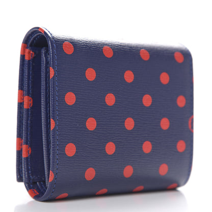 Gucci Shangai Calfskin Polka Dot Horsebit 1955 Flap Card Case Wallet Blue Orange Sailor Blue 2 of 6
