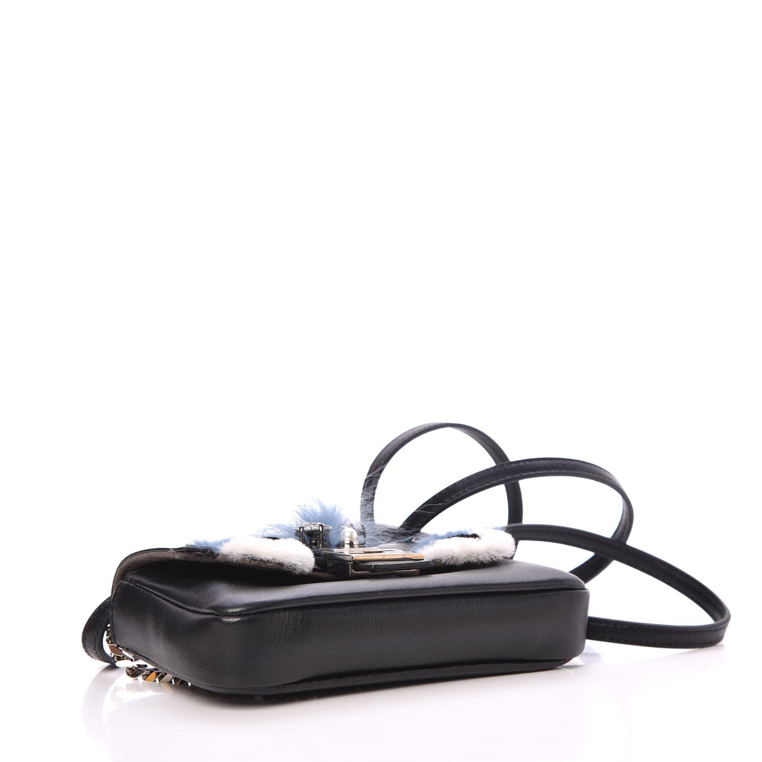 Fendi Nappa Rabbit Fox Fur Micro Buggie Baguette Black 4 of 8