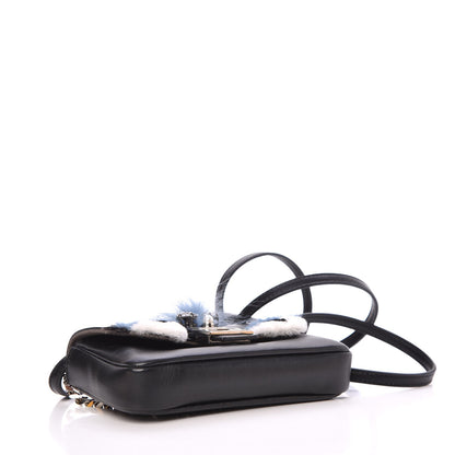 Fendi Nappa Rabbit Fox Fur Micro Buggie Baguette Black 4 of 8