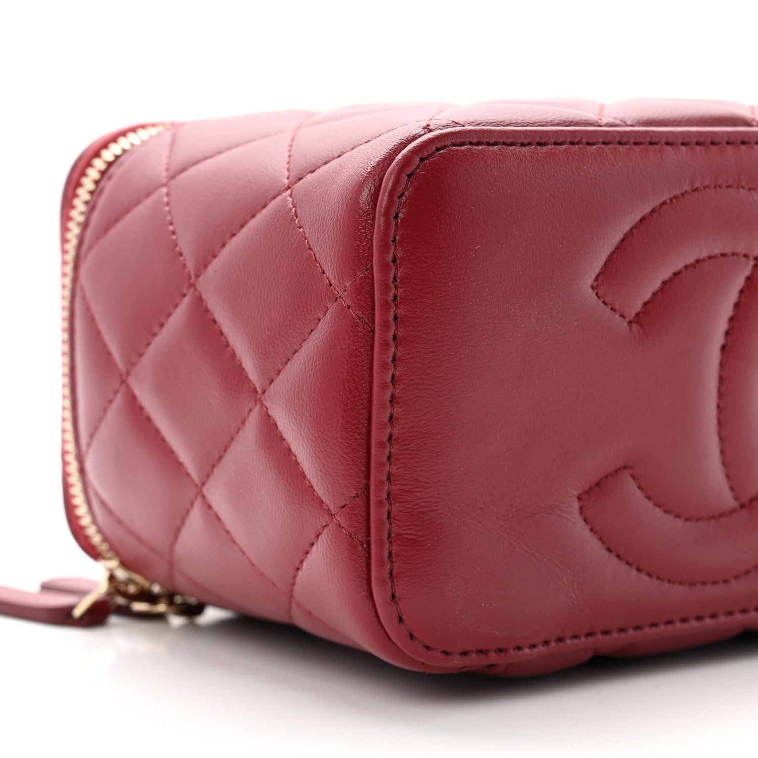 Chanel Lambskin Quilted Small Top Handle Vanity Case With Chain Burgundy 9 of 10