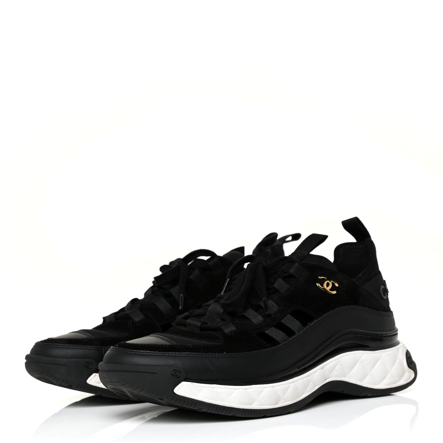Velvet Calfskin Mixed Fibers CC Sneakers 40.5 Black