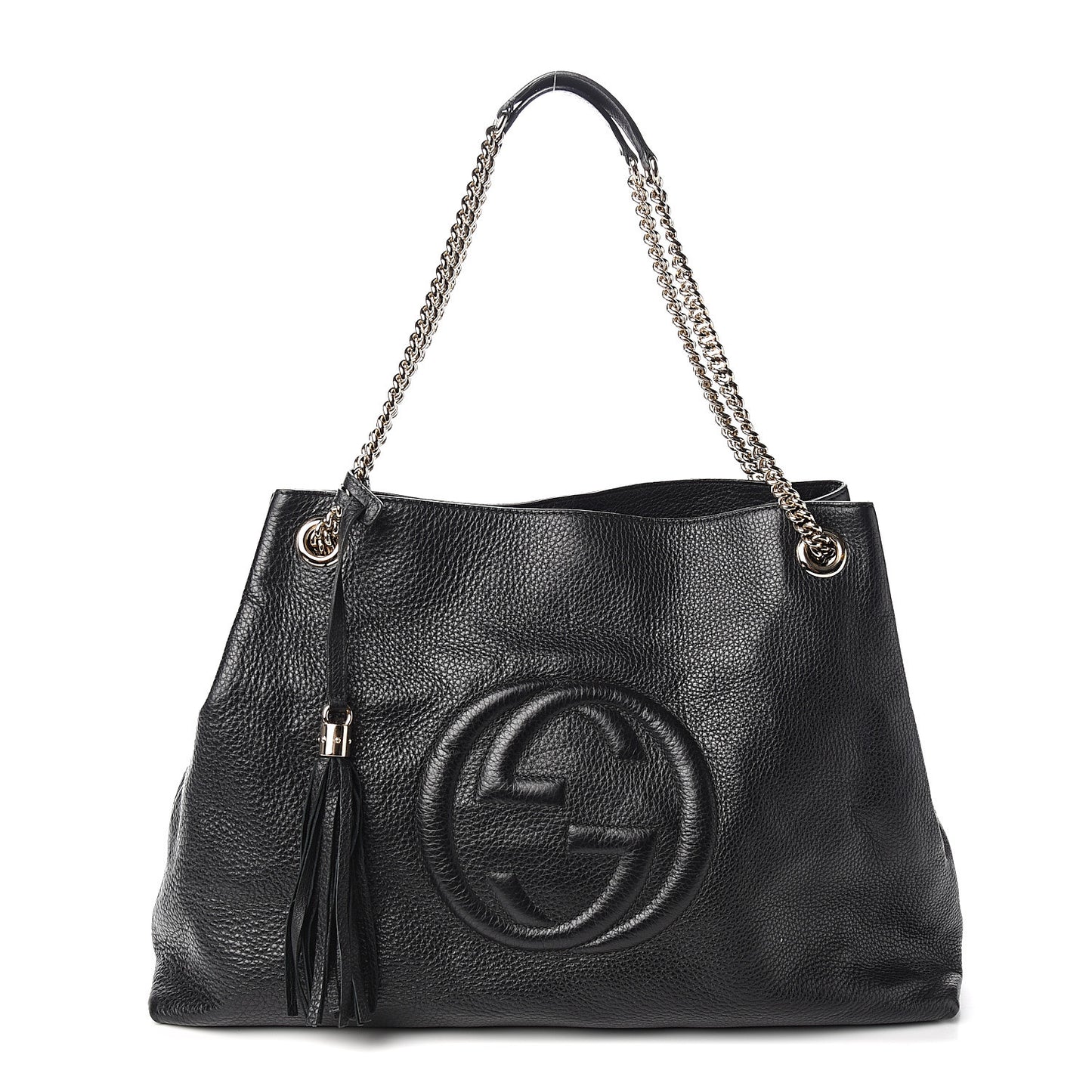 Pebbled Calfskin Large Soho Chain Shoulder Bag Black