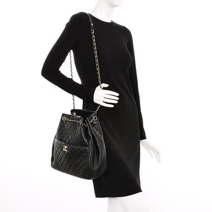 Chanel Lambskin Quilted Large Drawstring Bag Black 2 of 9